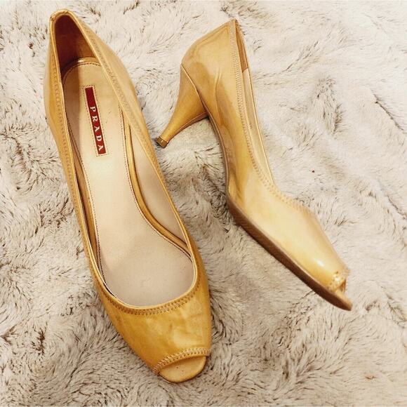 PRADA YELLOW PEEP TOE LEATHER PUMP SIZE 39 6.5 - Picture 4 of 12